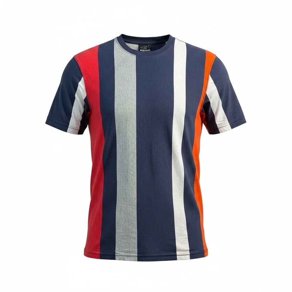 Brooklyn‎ State Mens Vertical Stripe T-Shirt Navy Red Orange Multi-Color Large